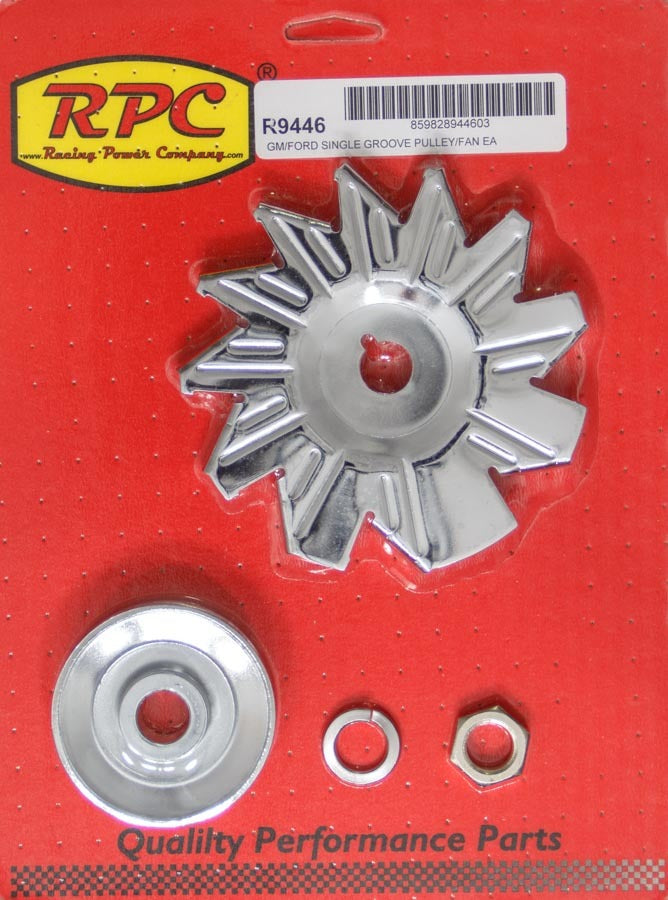 Racing Power Company SIngle Groove Alternator Pulley And Fan Chrome R9446