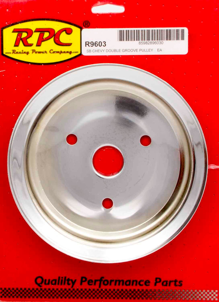 Racing Power Company SBC 2GROOVE CRANK PULLEY SHORT PUMP CHROME R9603