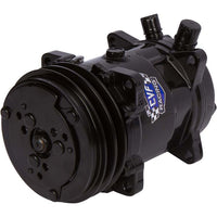 CVF Racing black Sanden style AC compressor with 2-groove v-belt pulley, SANDEN-508-134A-B-2V
