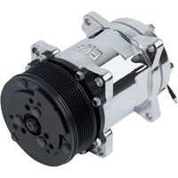 CVF Racing chrome Sanden style AC compressor with 8-rib serpentine pulley, SANDEN-508-134A-C-8RIB