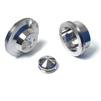CVF Racing Polished billet V-belt pulley kit for Ford small block, 4-bolt damper, driver's side lower hose, SBFL1KIT