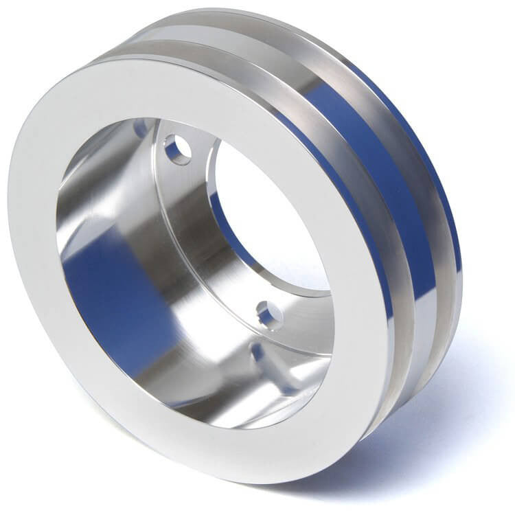 CVF Racing Polished billet V-belt pulley kit for Ford small block, 4-bolt damper, driver's side lower hose, SBFL22KIT