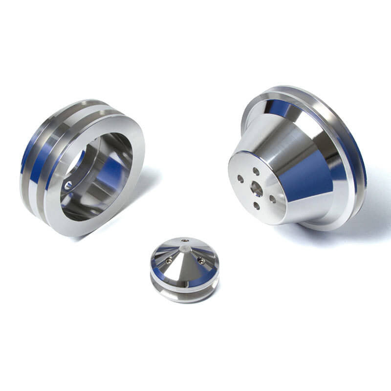 CVF Racing Polished billet V-belt pulley kit for Ford small block, 4-bolt damper, driver's side lower hose, SBFL2KIT