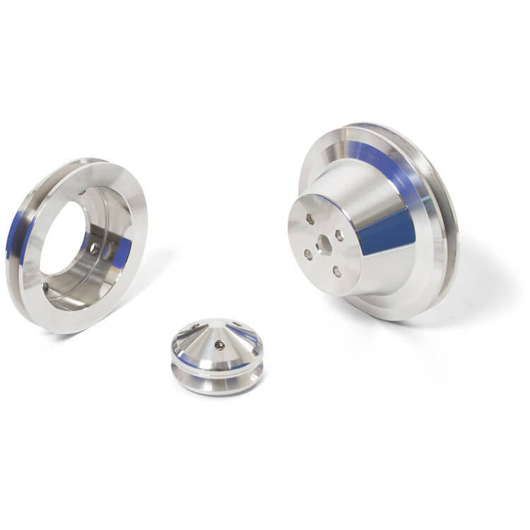 CVF Racing Polished billet V-belt pulley kit for Ford small block, 4-bolt damper, passenger side lower hose, SBFS1KIT