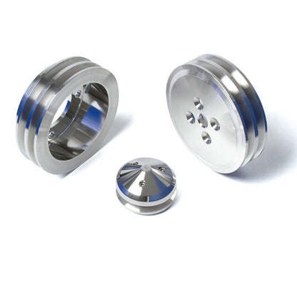 CVF Racing Polished billet V-belt pulley kit for Ford 289/302/351W with Ford Racing short water pump, SBFS2KIT-FR