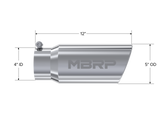 Exhaust Tail Pipe Tip 5 Inch O.D. Angled Rolled End 4 Inch Inlet 12 Inch Length T304 Stainless Steel MBRP
