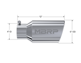 Exhaust Tail Pipe Tip 6 Inch O.D. Angled Rolled End 4 Inch Inlet 12 Inch Length T304 Stainless Steel MBRP