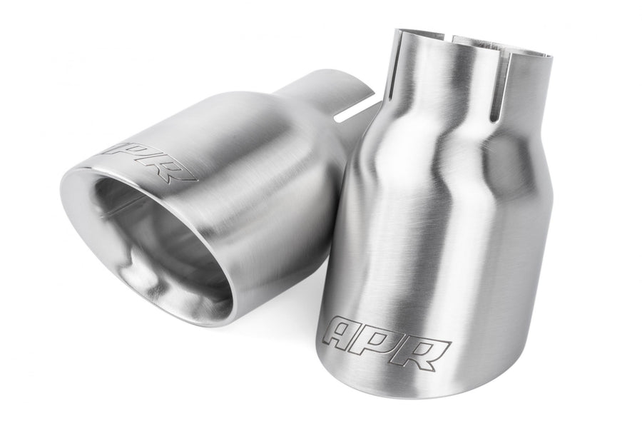 Double-Walled 3.5 Inch Slash-Cut Tips (Brushed Silver) Set of 2 Fits Universally on Various APR Exhaust Systems APR