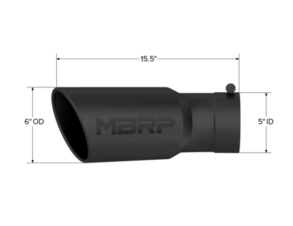 MBRP Universal Tip 6in OD 5in Inlet 15.5in Length 30 Deg Bend Angled Rolled End Black | T5154BLK