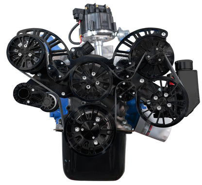 CVF Racing stealth black Reaper serpentine system for Ford 351 Cleveland, 351M and 400, B-351C-RP