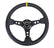 NRG Reinforced Steering Wheel (350mm / 3in. Deep) Blk Leather w/Blk Cutout Spoke/Yellow Center Mark