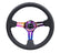 NRG Reinforced Steering Wheel (350mm / 3in. Deep) Blk Leather/Blk Stitch w/Neochrome Slits