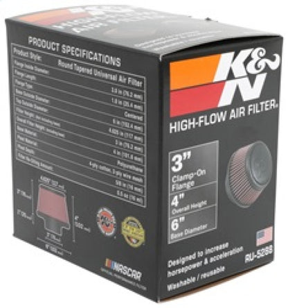 K&N Universal Air Filter | Round Tapered, 3in Flange, 3in Tall | RU-5288