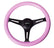 NRG Classic Wood Grain Steering Wheel (350mm) Solid Pink Painted Grip w/Black 3-Spoke Center