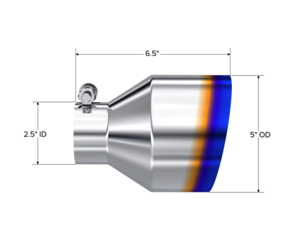 MBRP Univ. T304 Stainless Steel Burnt End Tip 2.5in ID / 5in OD / 6.5in Length Angle Cut Single Wall | T5190BE