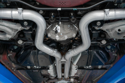 MBRP 2018-2023 Ford Mustang GT 5.0 3in Dual Split Rear Cat Back w/ Quad 4in Dual Wall Tips- Black Coated | S7205BLK