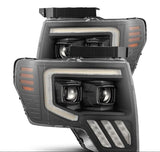 AlphaRex 09-14 Ford F-150 PRO-Series Projector Headlights Plank Style Black w/Activ Light/Seq Signal