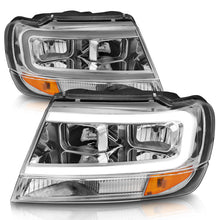 Load image into Gallery viewer, ANZO 1999-2004 Jeep Grand Cherokee Crystal Headlights w/ Light Bar Chrome Housing