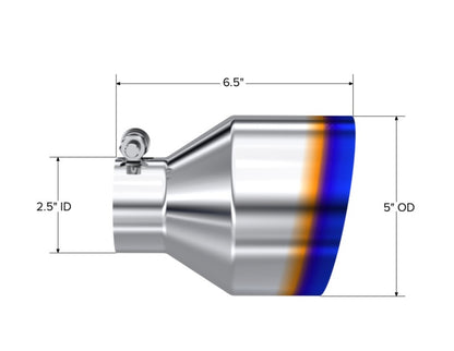 MBRP Univ. T304 Stainless Steel Burnt End Tip 2.5in ID / 5in OD / 6.5in Length Angle Cut Single Wall | T5190BE