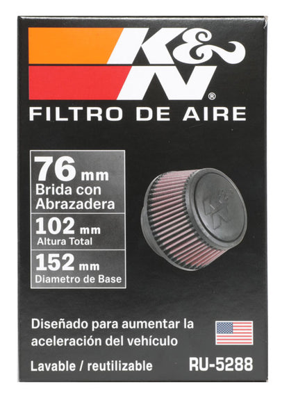 K&N Universal Air Filter | Round Tapered, 3in Flange, 3in Tall | RU-5288