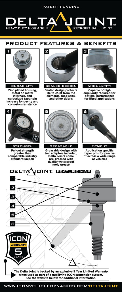 ICON 14-18 GM 1500 Tubular Upper Control Arm Delta Joint Kit (Large Taper)