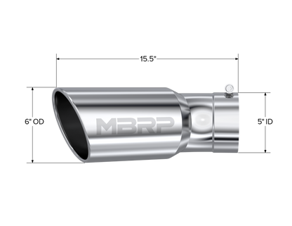 MBRP Universal Tip 6in OD 5in Inlet 15.5in Length 30 Deg Bend Angled Rolled End T304 | T5154