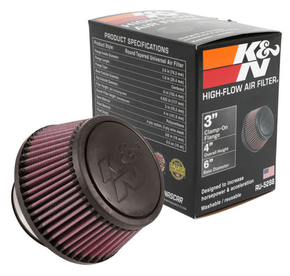 K&N Universal Air Filter | Round Tapered, 3in Flange, 3in Tall | RU-5288