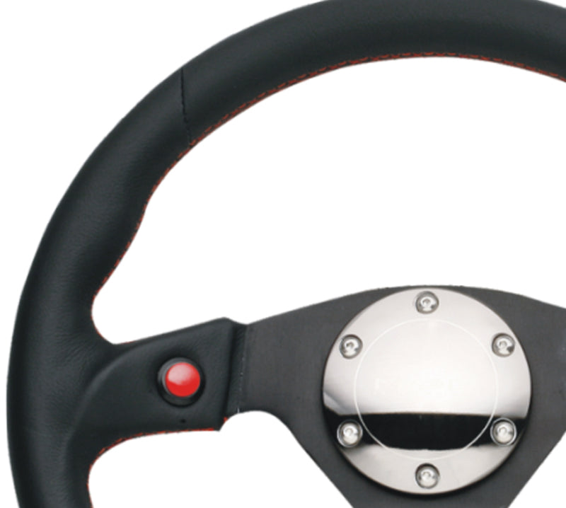 NRG Reinforced Steering Wheel (320mm) Blk Leather w/Dual Buttons