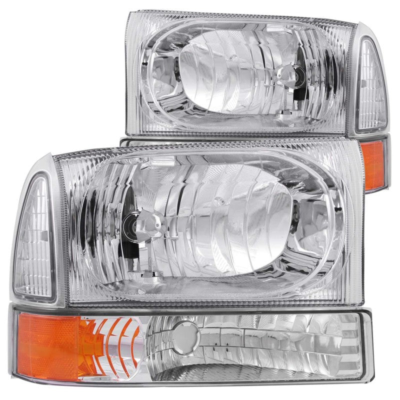 ANZO 2000-2004 Ford Excursion Crystal Headlights Chrome w/ Corner Lights 2pc