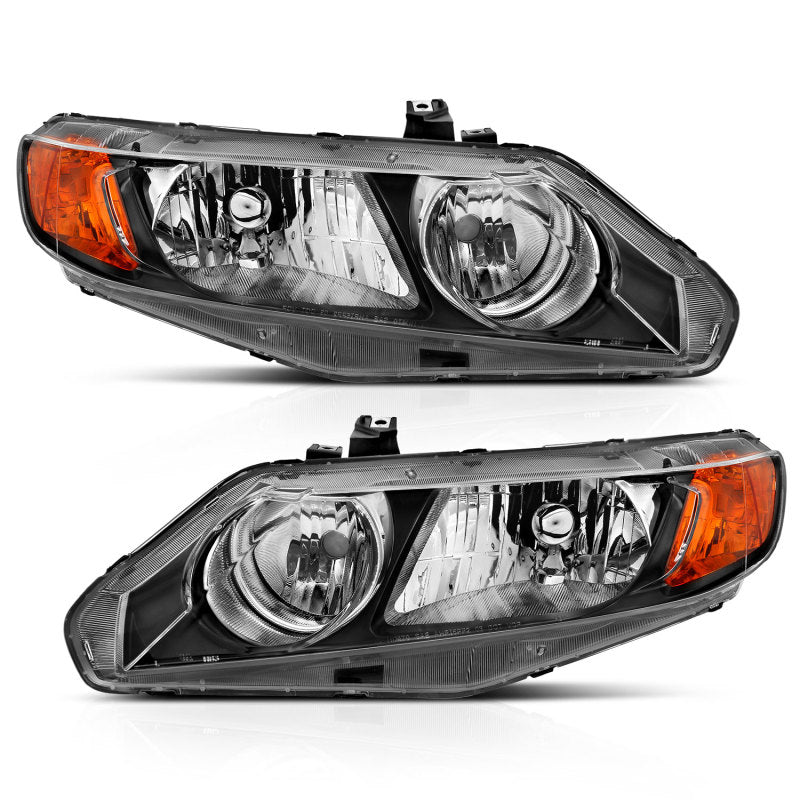 ANZO 2006-2011 Honda Civic 4 Door Crystal Headlight Black Amber (OE Replacement)