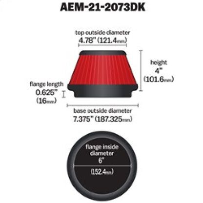 AEM Dryflow Air Filter, 5in Diameter x 5in Height | 21-2073DK