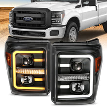 Load image into Gallery viewer, ANZO 2011-2016 Ford F250 Projector Headlights w/ Plank Style Switchback Black w/ Amber